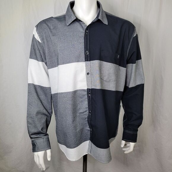 Armand Thiery Black, White & Gray Color Block Button Down Collared Shirt‎ - Picture 1 of 9